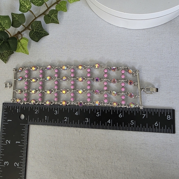 Vintage Wide Silver and Pink Lattice Bracelet - Picture 10 of 11